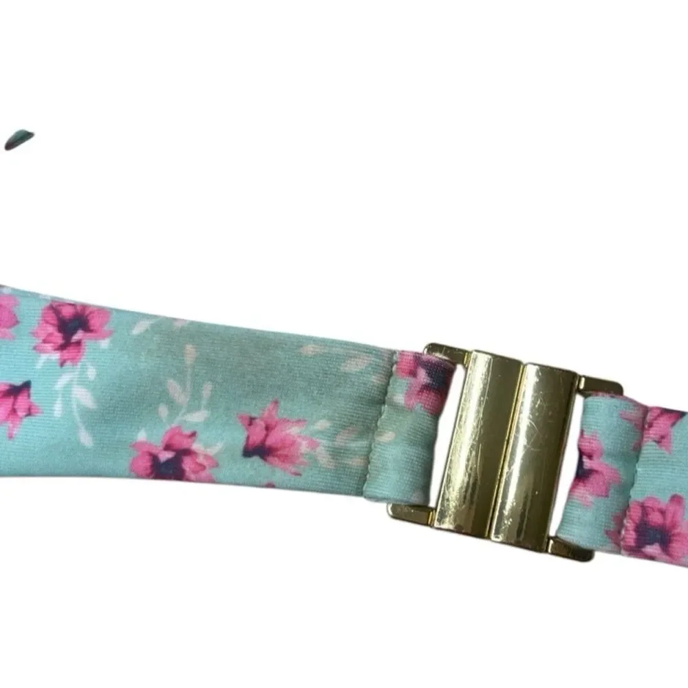 Floral Print Women's Bikini Top - Blue and Pink Medium